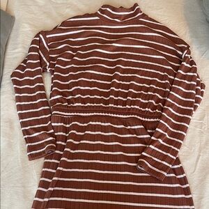 Old Navy Tan and White Striped Sweater Dress